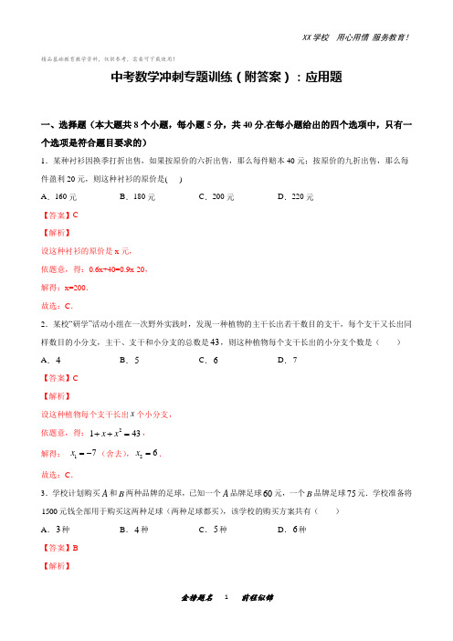 中考数学冲刺专题训练(附答案)：应用题