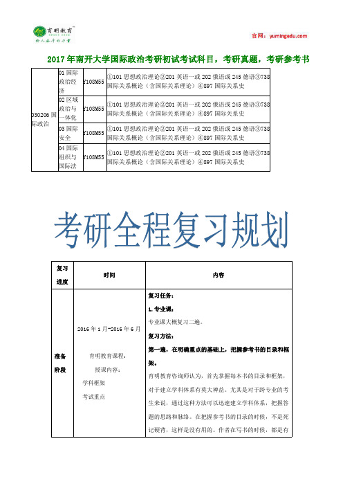 2017年南开大学国际政治考研初试考试科目,考研真题,考研参考书