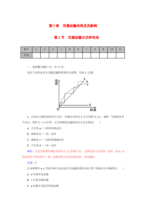 学案】2016届高考地理一轮复习 10.1交通运输方式和布局课时作业(含解析)
