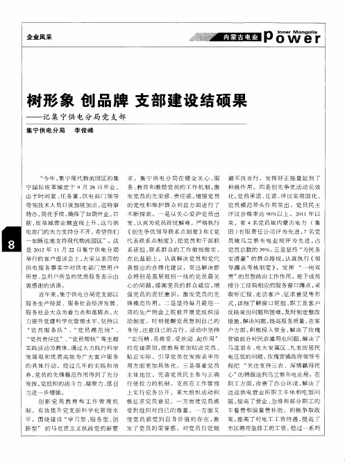 树形象创品牌支部建设结硕果——记集宁供电分局党支部