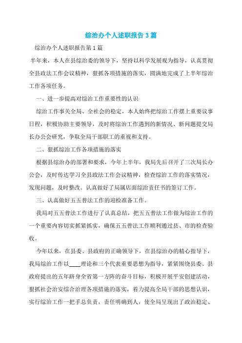综治办个人述职报告