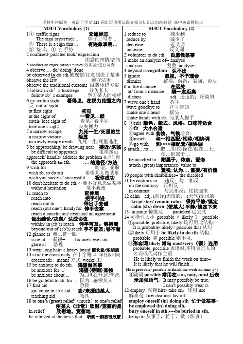 译林牛津版高一英语下学期M3词汇短语用法课文要点知识点归纳总结_高中英语模块三