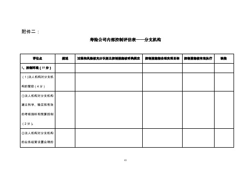 寿险公司内部控制评估表——分支机构.doc