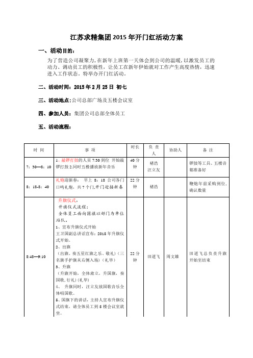 2015新年开门红活动方案