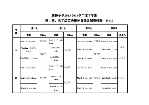 新桥英语集体备课安排