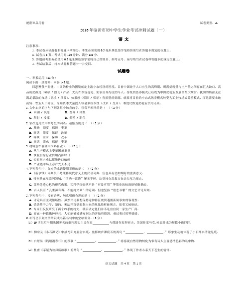 2016年临沂市中考语文冲刺试题