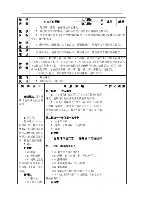 小学语文六年级下册表格式教案：8.三打白骨精2