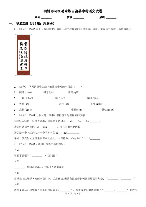 河池市环江毛南族自治县中考语文试卷