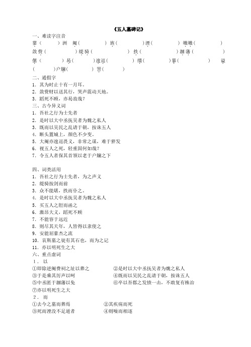 五人墓碑记练习