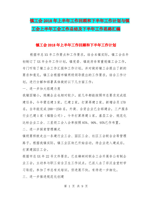 镇工会2018年上半年工作回顾和下半年工作计划与镇工会上半年工会工作总结及下半年工作思路汇编.doc