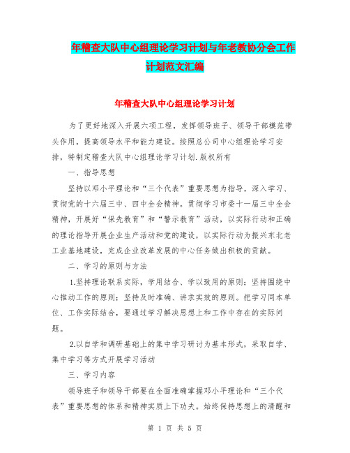 年稽查大队中心组理论学习计划与年老教协分会工作计划范文汇编