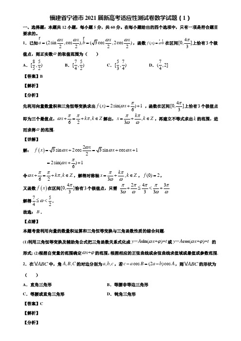 福建省宁德市2021届新高考适应性测试卷数学试题(1)含解析