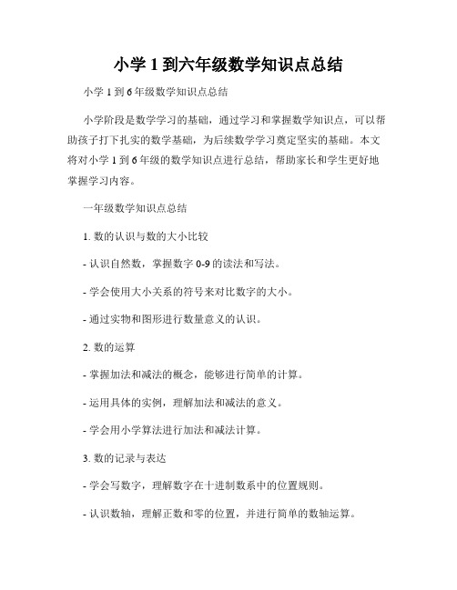 小学1到六年级数学知识点总结