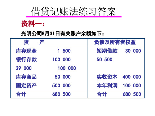 借贷记账法练习答案