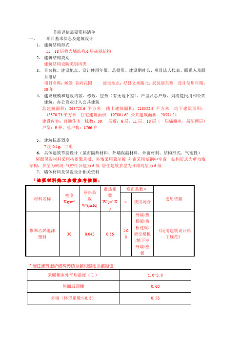 节能评估需要资料清单
