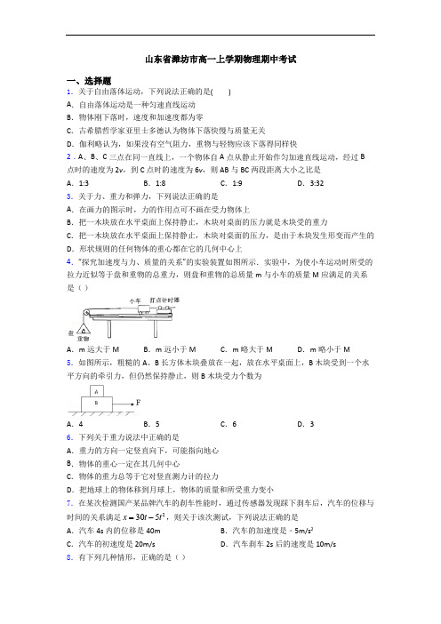 山东省潍坊市高一上学期物理期中考试