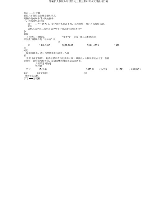 部编新人教版八年级历史上册全册知识点复习提纲汇编