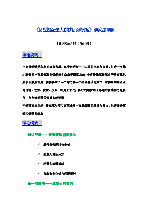 职业经理人的九项修炼课程纲要徐剑3天版