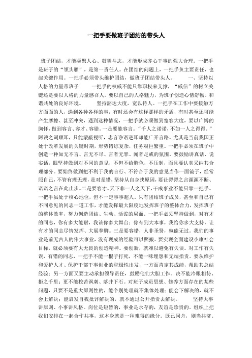 一把手要做班子团结的带头人-领导讲话模板