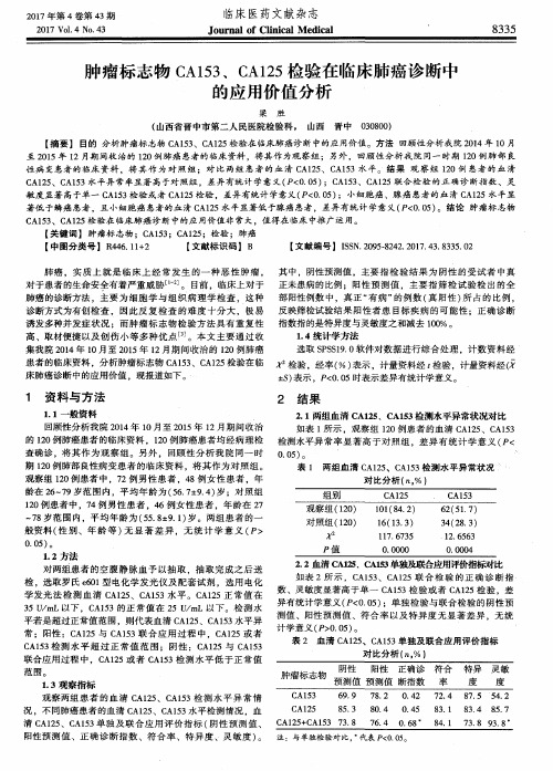 肿瘤标志物CA153、CA125检验在临床肺癌诊断中的应用价值分析