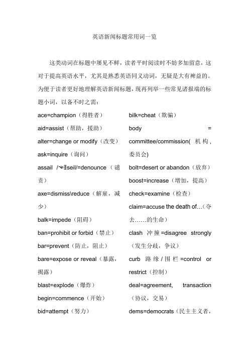 英语新闻标题常用词一览