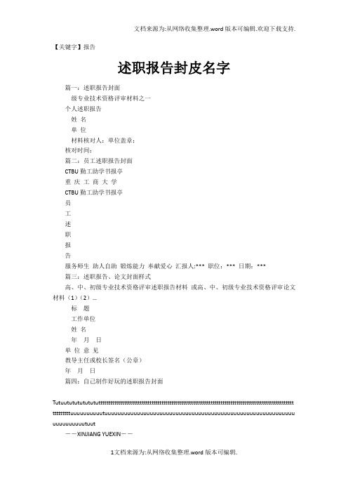 【报告】述职报告封皮名字