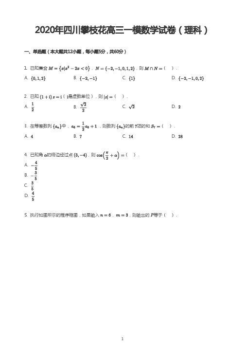 2020年四川攀枝花高三一模数学试卷(理科)