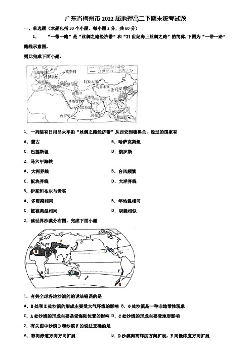 广东省梅州市2022届地理高二下期末统考试题含解析