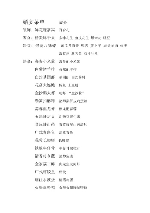 婚宴菜单
