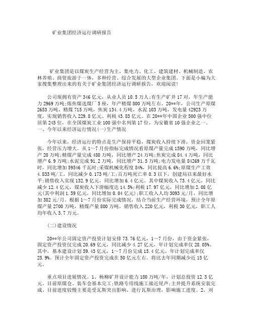 矿业集团经济运行调研报告