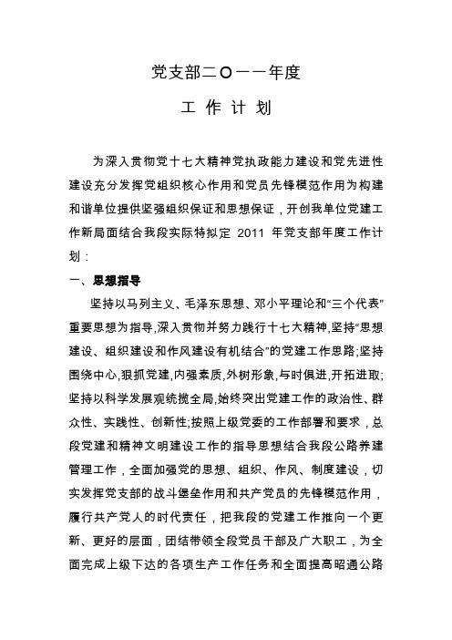 2011年党支部工作计划
