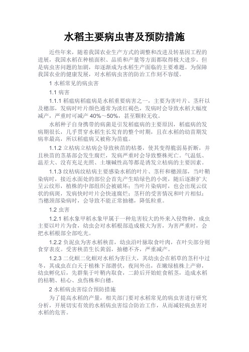 最新 水稻主要病虫害及预防措施-精品