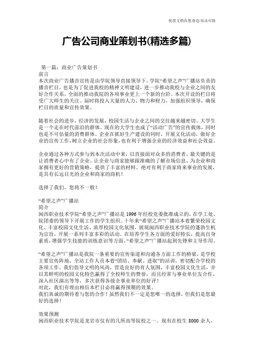 广告公司商业策划书(精选多篇)