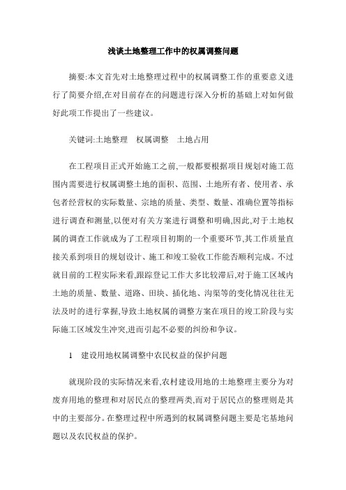浅谈土地整理工作中的权属调整问题