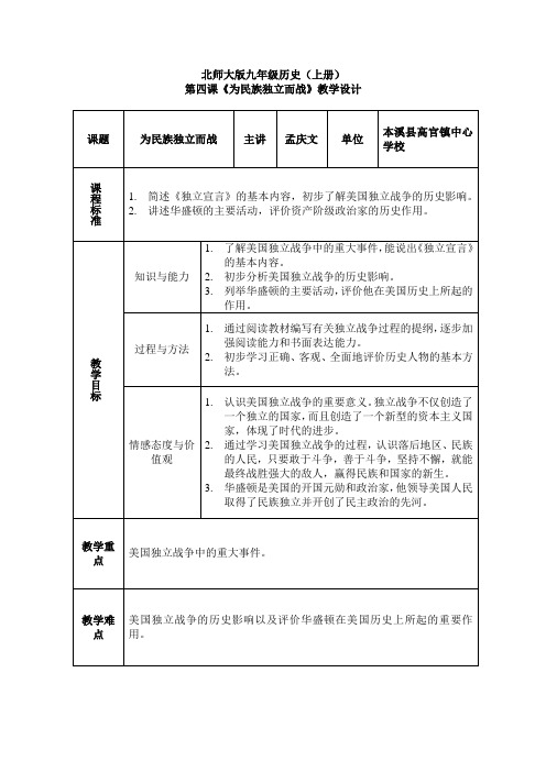 美国独立战争教案