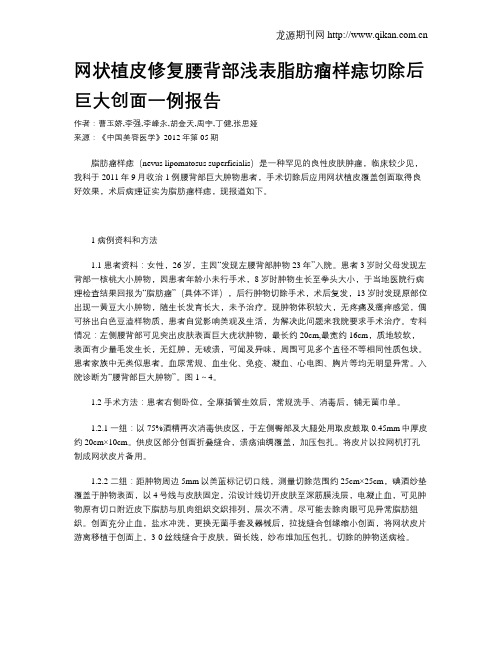 网状植皮修复腰背部浅表脂肪瘤样痣切除后巨大创面一例报告