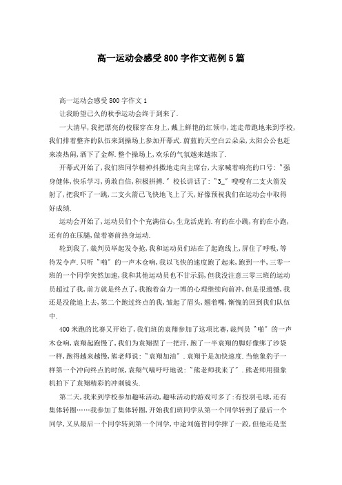 高一运动会感受800字作文范例5篇