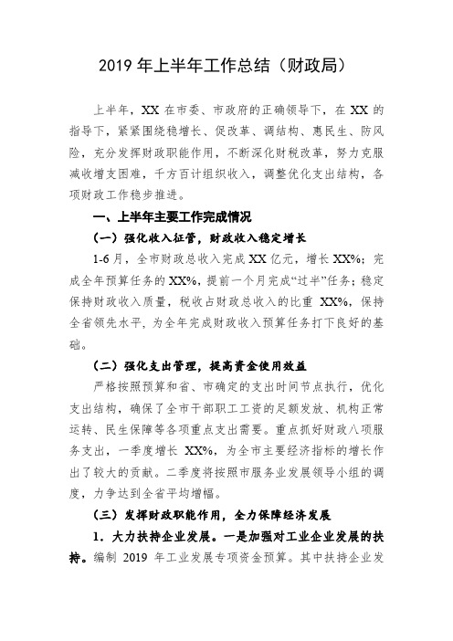 2019年上半年工作总结(财政局)
