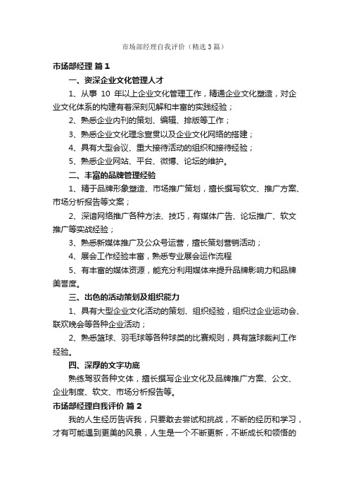 市场部经理自我评价（精选3篇）