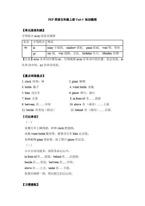 (含答案解析)【完美】五年级上册英语单元知识梳理-Unit 5 There is a b 人教PEP