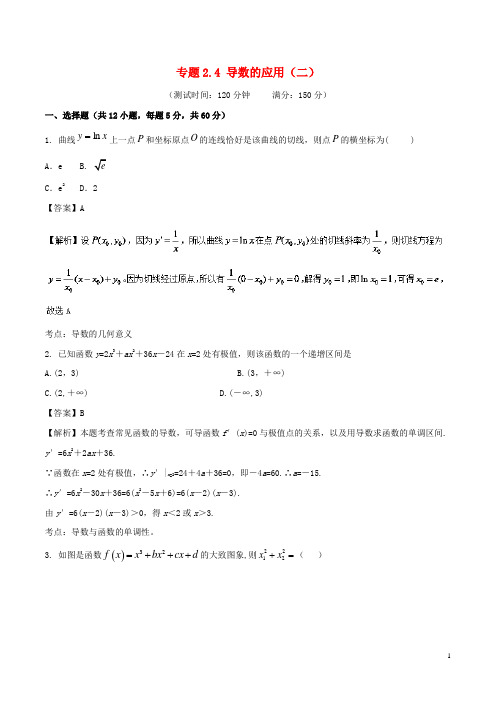 2018届高考数学专题2.4导数的应用(二)同步单元双基双测(B卷)文