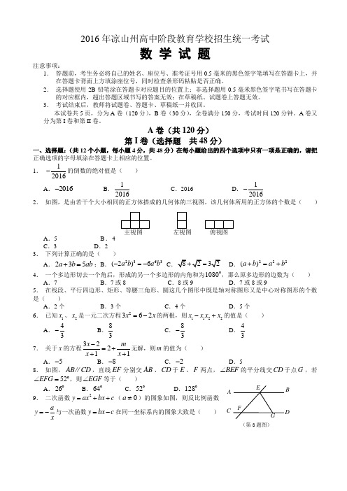 四川省凉山州2016年中考数学试题