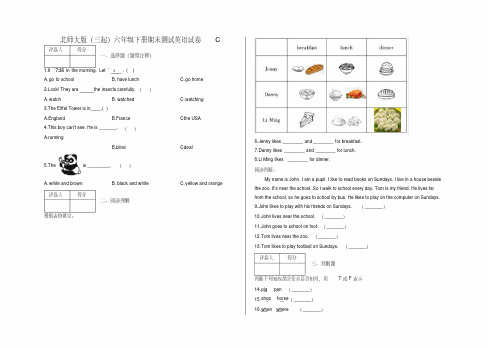 六年级下册英语试题-期末测试英语试卷C北师大版(三起)含答案