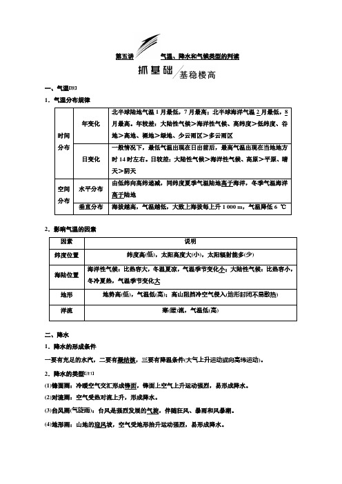 2020届高考地理一轮复习讲义一第二章第五讲气温、降水和气候类型的判读带教案(湘教版)