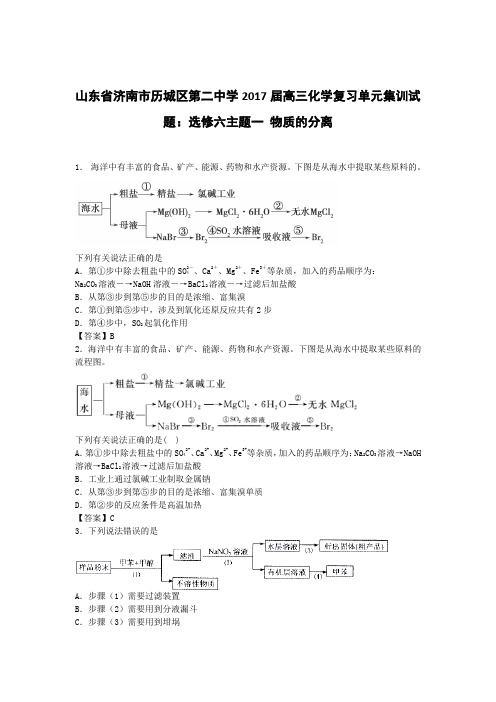 山东省济南市历城区第二中学2017届高三化学复习单元集训试题：选修六主题一 物质的分离