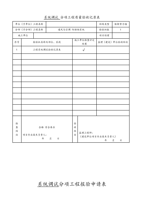 系统调试分项工程质量验收记录表