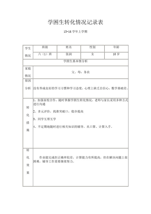 学困生转化情况记录表4