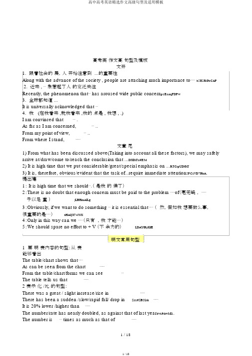 高中高考英语精品作文高级句型及实用模板