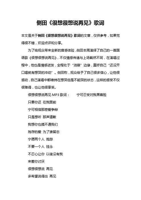 侧田《很想很想说再见》歌词