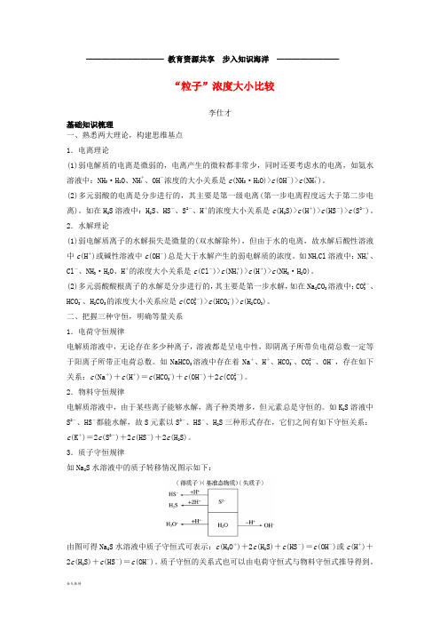   高考化学一轮复习“粒子”浓度大小比较学案(含解析)